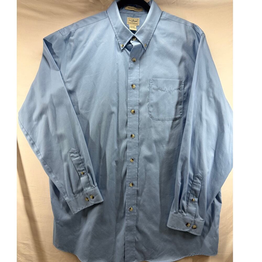 LL Bean Mens XL Tall Light Blue Wrinkle Resistant Oxford Button Down Shirt